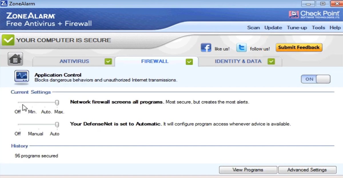 ZoneAlarm interface.