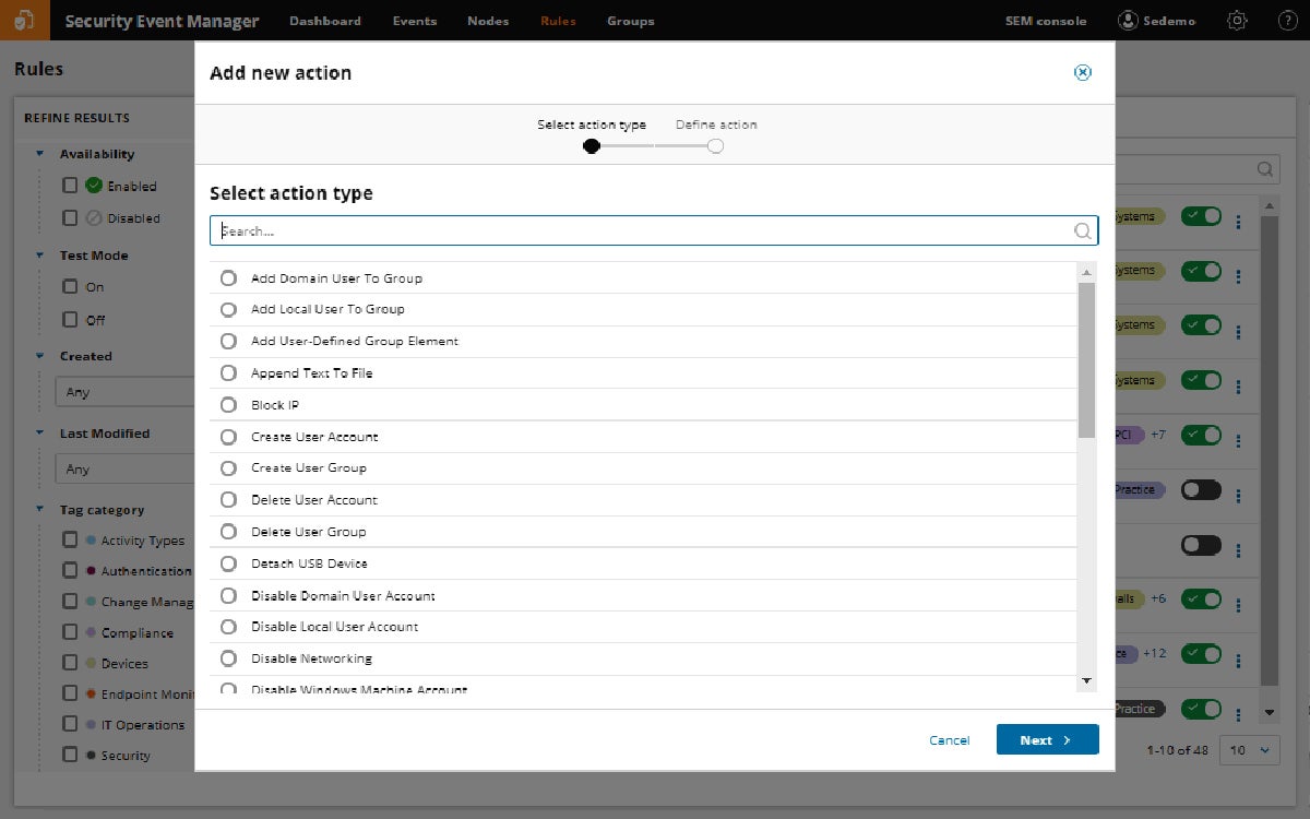 SolarWinds SEM interface.