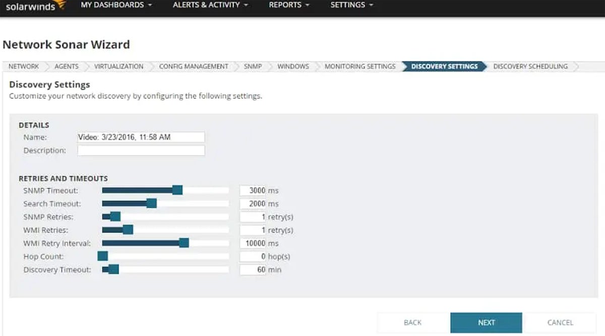 SolarWinds interface.