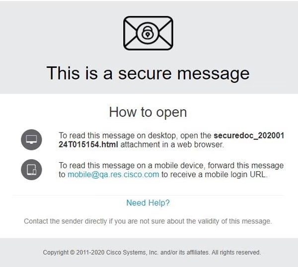 Cisco secure email recipient screenshot.