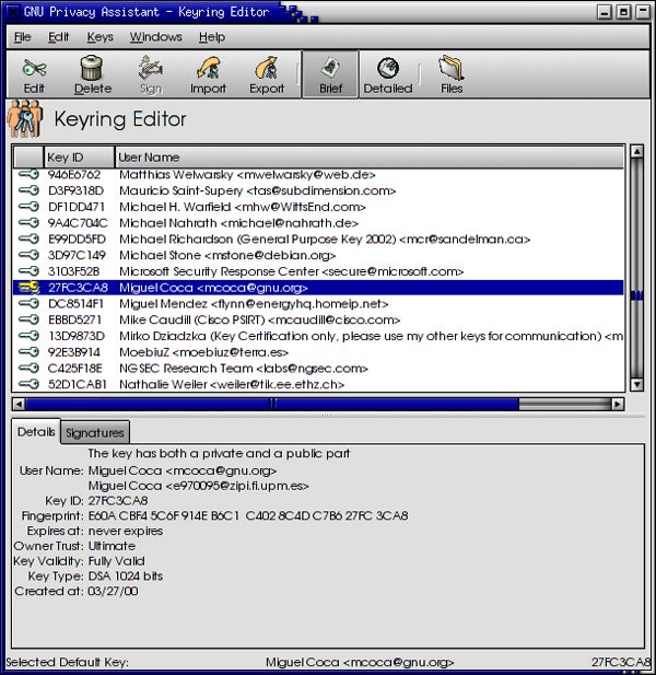 GnuPG Privacy Assistant screenshot.