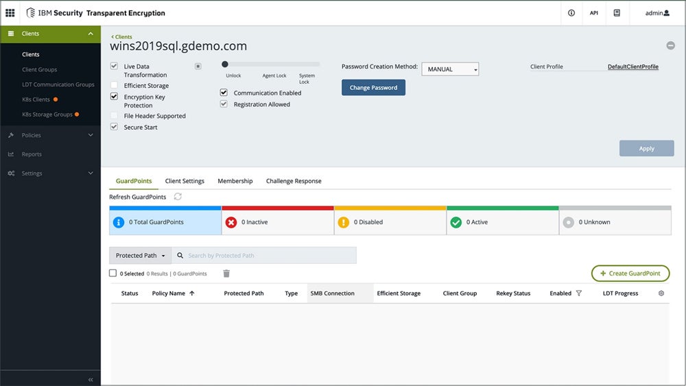 IBM Security Guardium client encryption setup screenshot.