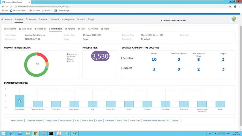 Voltage structured data risk analysis screenshot.
