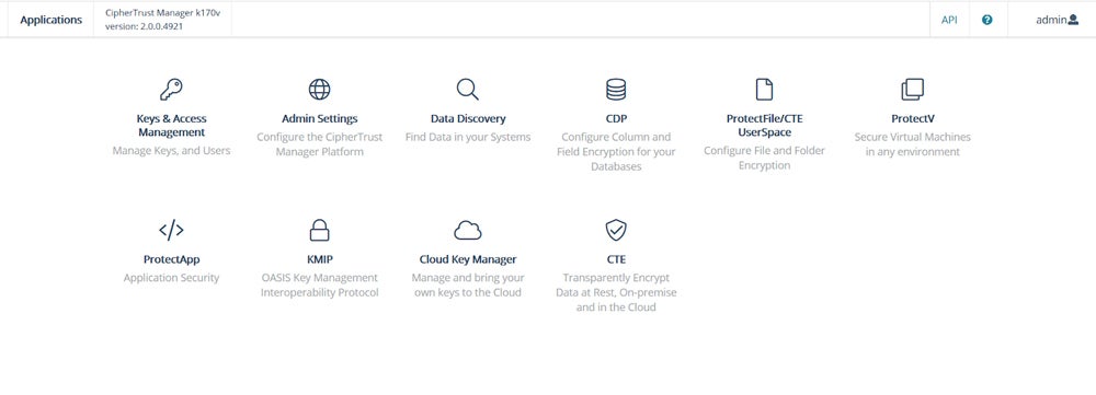 CipherTrust Manager appliance admin screenshot.