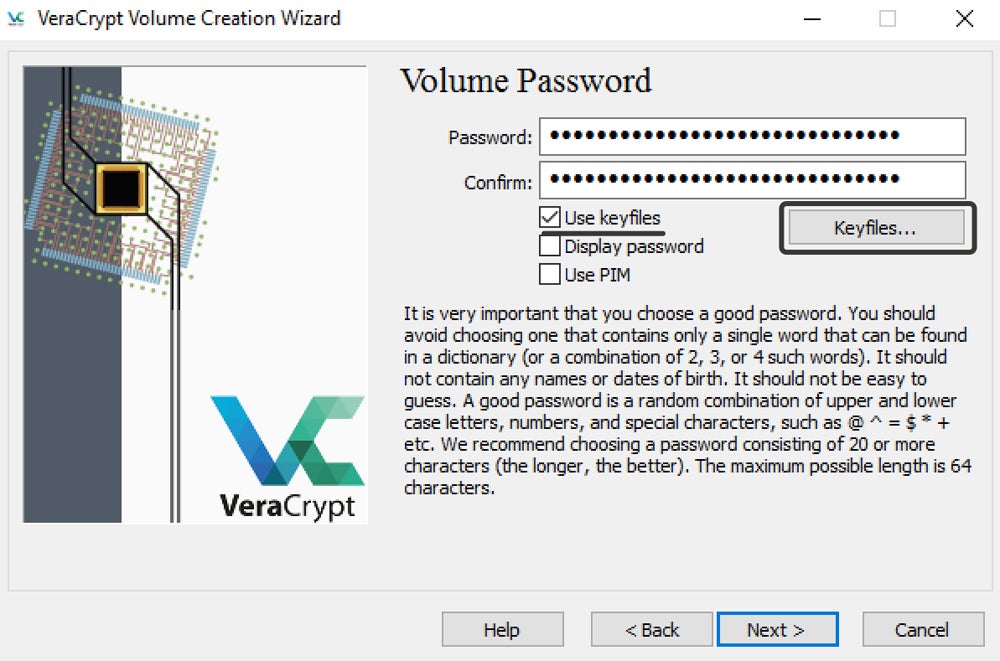 VeraCrypt volume password screenshot.
