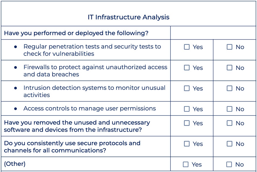 IT Infrastructure Analysis section of the checklist.