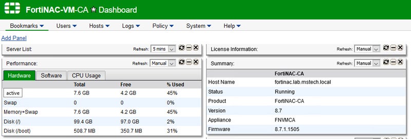 Fortinet FortiNAC interface.