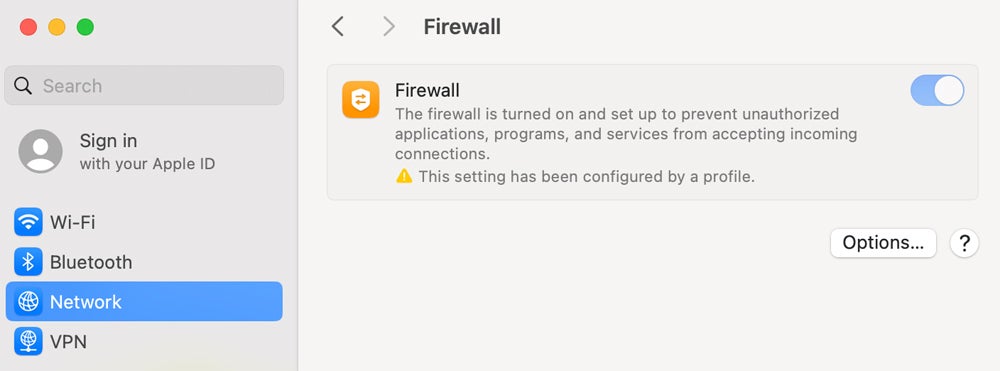 Location of the Firewall settings.