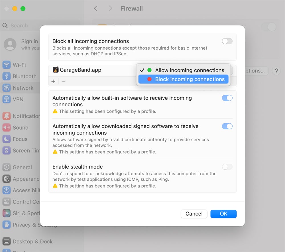 macOS firewall settings interface.