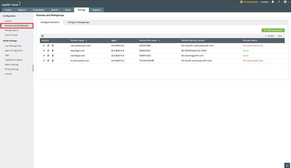 Sample workgroups configuration and monitoring dashboard from ManageEngine.