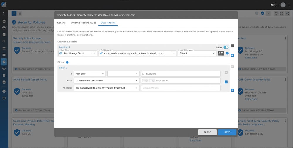 Satori data masking rules.