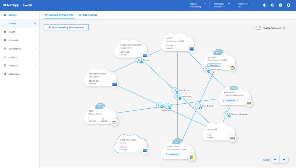NetApp BlueXP interface screenshot.