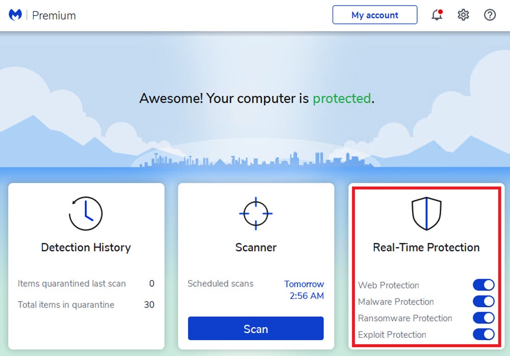 Malwarebytes core features.