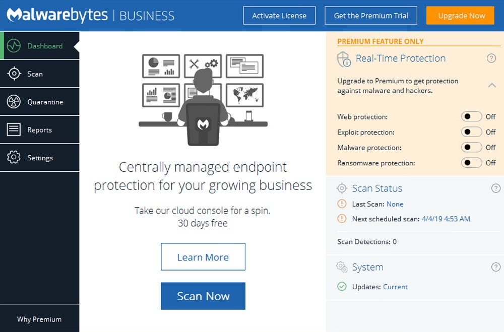 Malwarebytes dashboard.