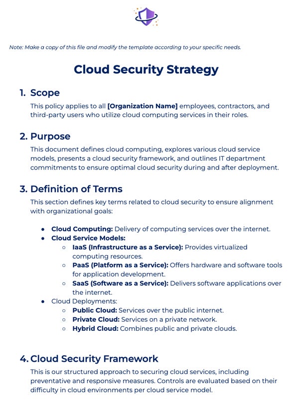 Cloud Security Strategy Template preview.