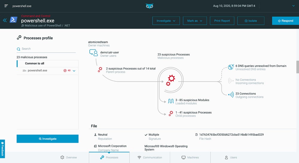 Cybereason interface.